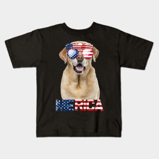 Merica Labrador Dog American Flag 4Th Of July Kids T-Shirt